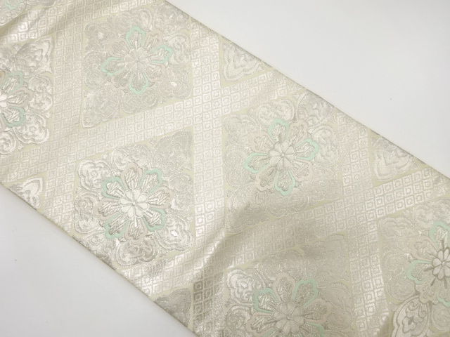 JAPANESE KIMONO / ANTIQUE FUKURO OBI / SILK / WOVEN FLOWER RHOMBUS